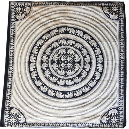Kimbatex Pareo Multiusos XXL para Playa y hogar, 210 x 240 cm, 100% algodón. Ideal como Pareo Playa, Cubre sofá, Cubre Camas, Tapiz... (Elefante 3 Circulos)