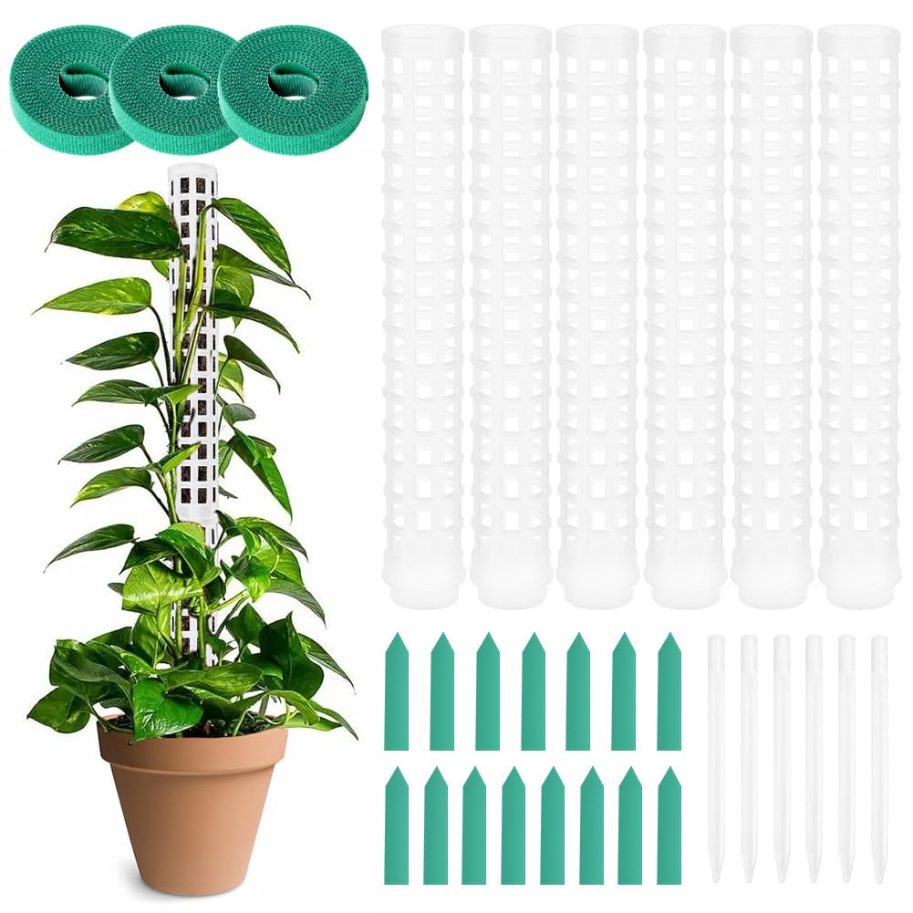 OFFCUP Plastic Moss Poles, 6x 25cm/ 50cm Monstera Plant Support for Climbing Plants Plant Poles with Cable Ties & Labels