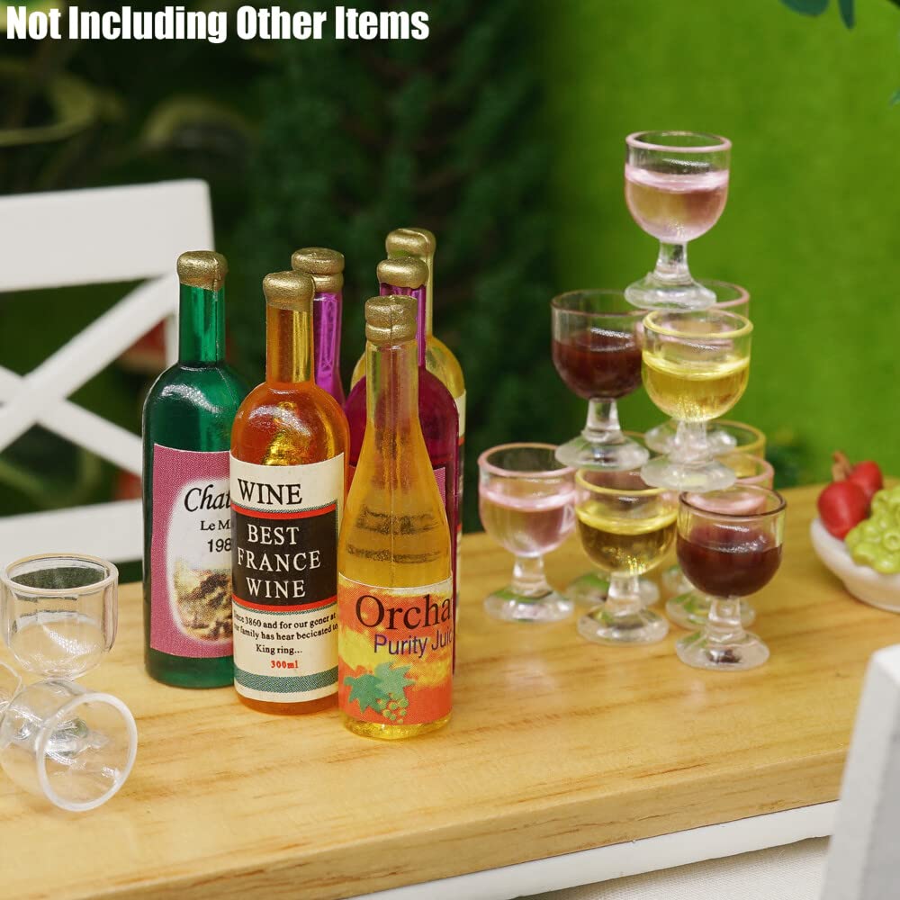 Set De 6 Botellas Y 12 Copas De Vino En Miniatura Escala 1/12 – Accesorios Para Casa De Muñecas (Odoria, Plástico)