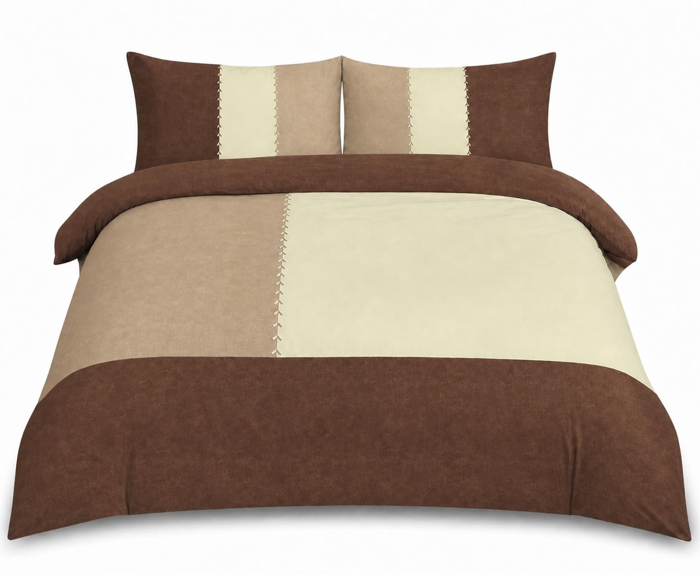 Nightzone Chocolate Luxury Polycotton Printed Suede Patch Duvet Cover Set With Pillowcases Bedding Set (, King)