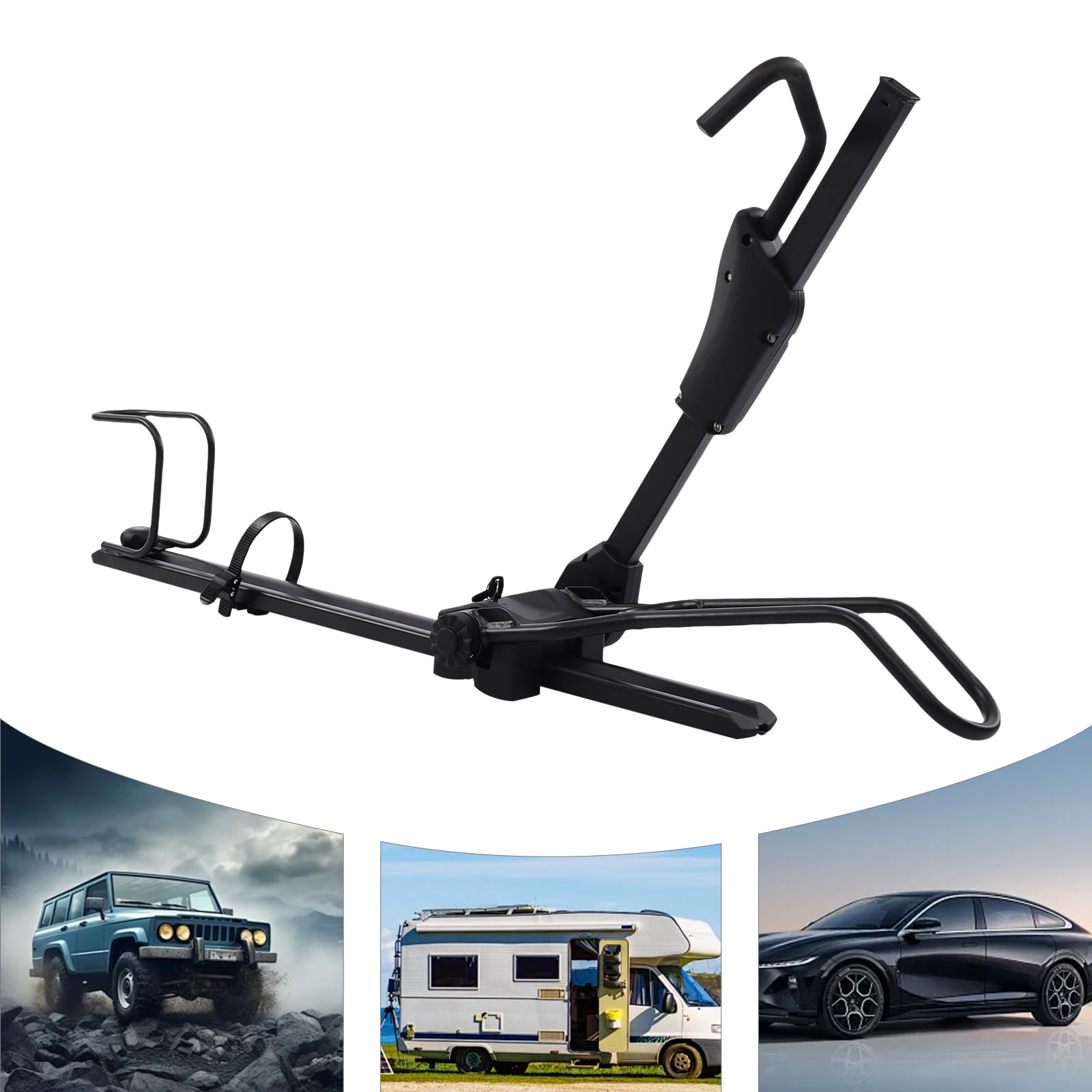 Portabicicletas de techo para coche, portabicicletas con cerradura, ajustable, estable para bicicleta de montaña y carretera, color negro