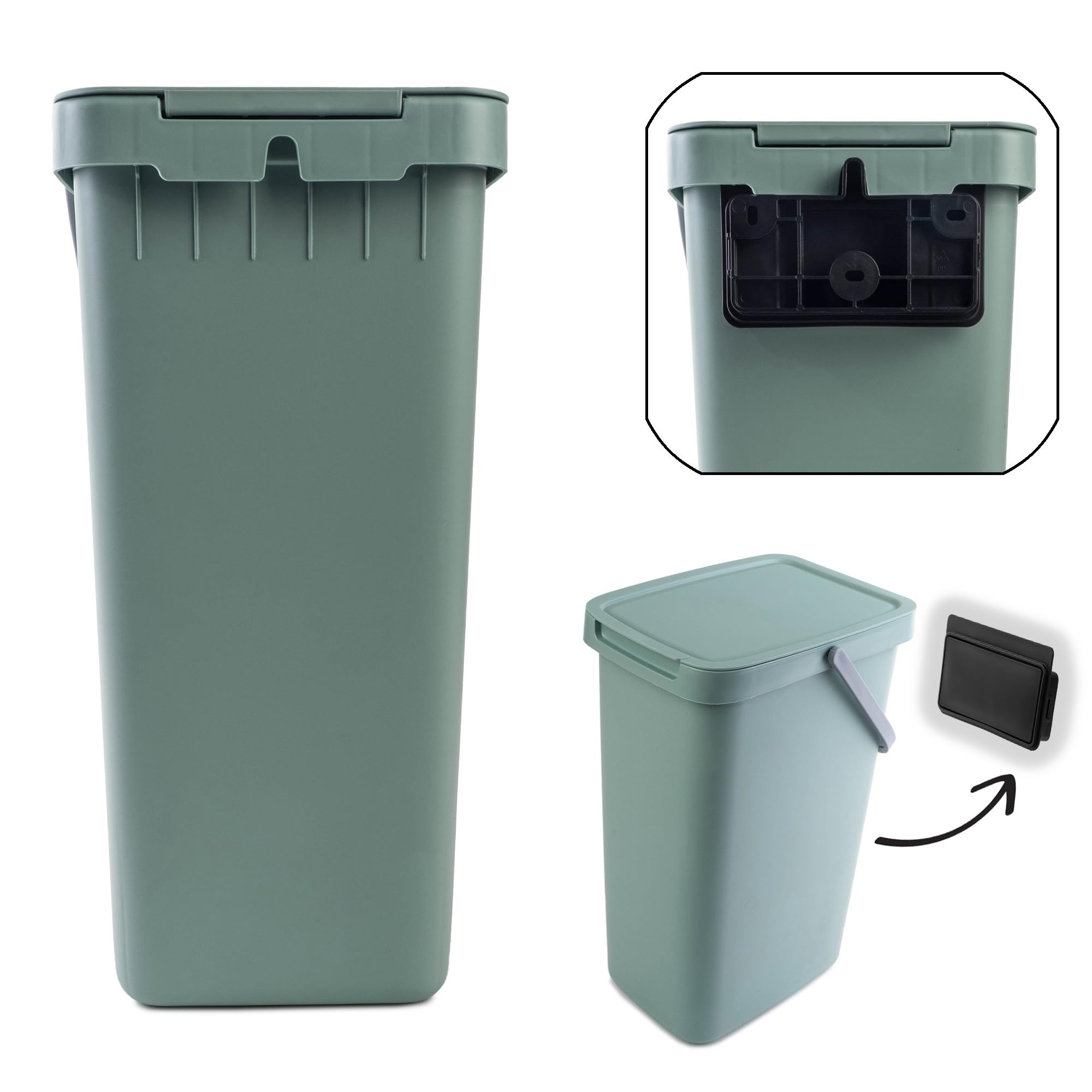 KADAX Poubelle 12 l Plastique rectangulaire avec Couvercle à charnière Vert