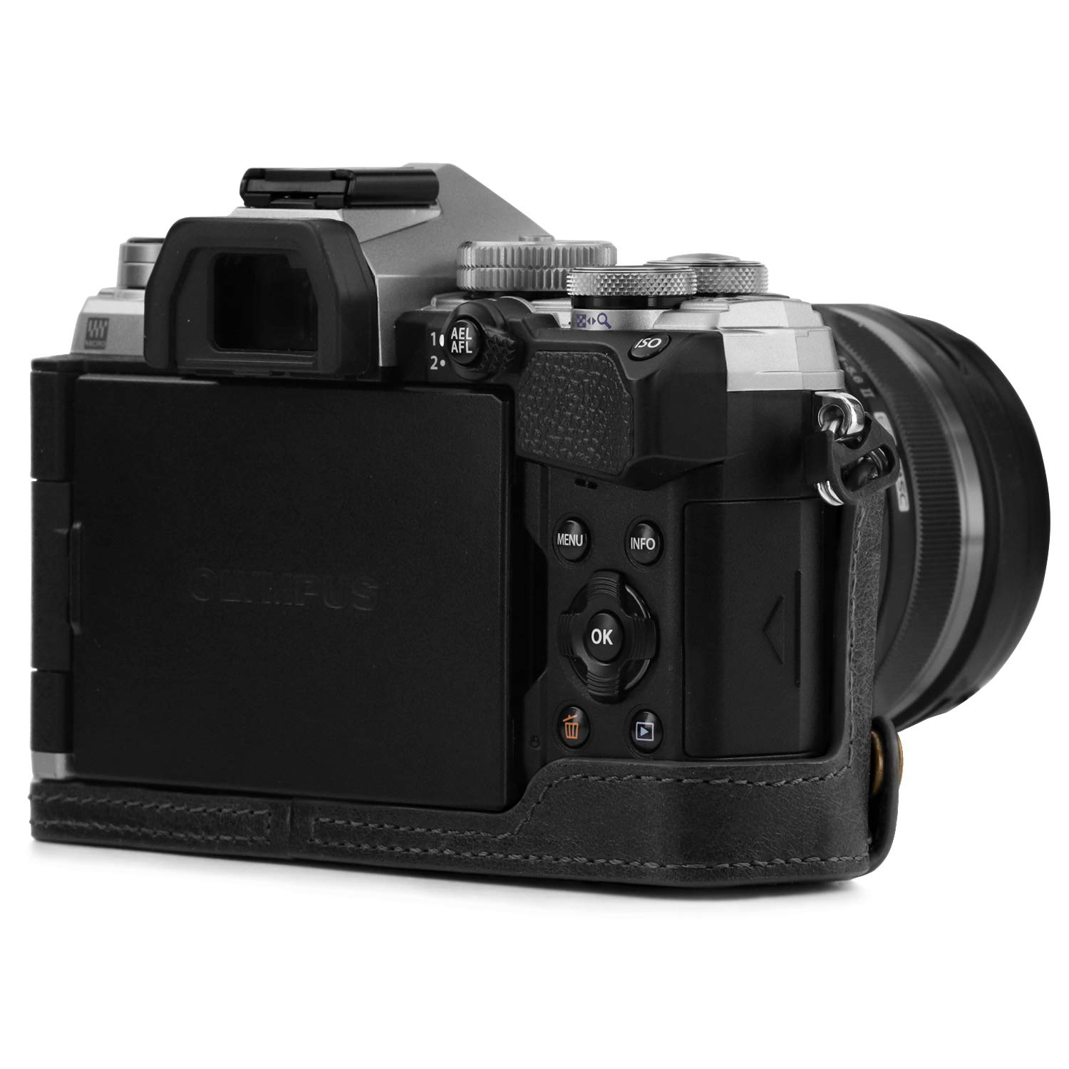 MegaGear Ever Ready - Mezza custodia in vera pelle per fotocamera compatibile con Olympus OM-D E-M5 Mark III