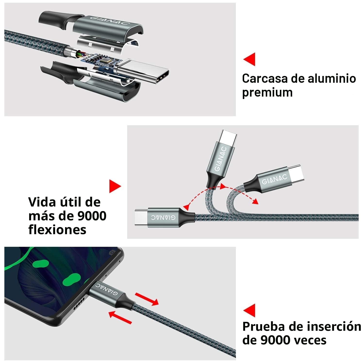 Cable USB Tipo C, [2Pack 3M] 3.1A Cargador Tipo C Nylon Trenzado Carga Rápida y Sincronización Cable USB C para Samsung S10/S9/S8/Note 10/Note 9, Huawei P30/P20/Mate 20,Xperia XZ