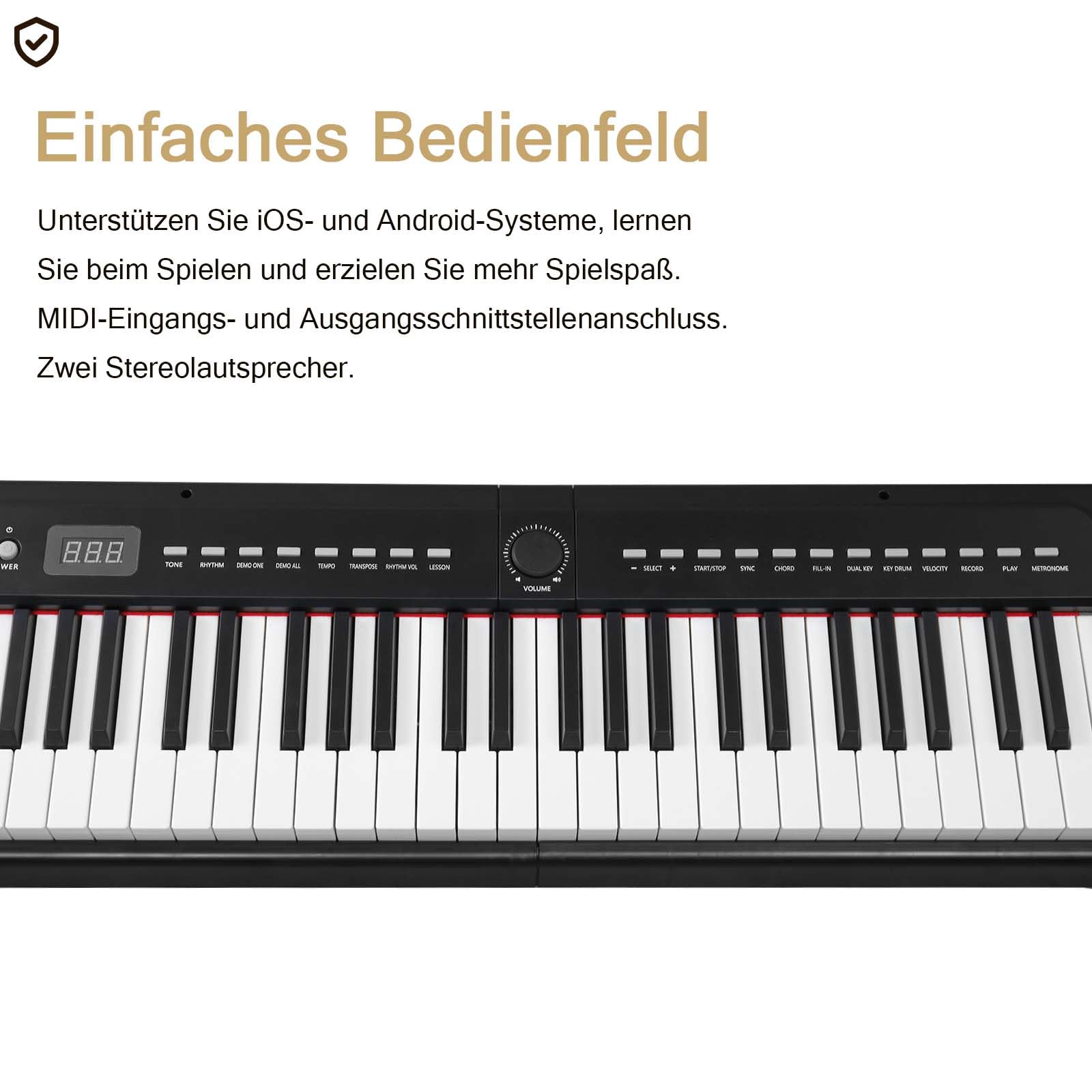 LALAHO E-Piano 88 Tasten Halbgewichteten, Klavier Digital Piano für Anfänger, Full Size Keyboard Piano mit Doppelrohr-X-Ständer, Sustain-Pedal, Notenständer, Kopfhörer, Bluetooth MIDI, Schwarz