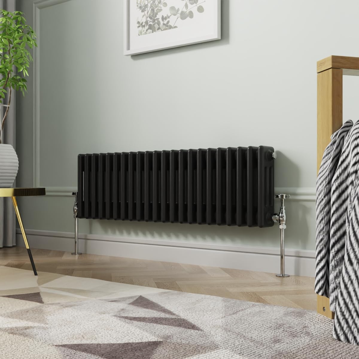 NRG 300 x 1010mm Traditional Black Horizontal Cast Iron Style Radiator Triple Panel โ image 1