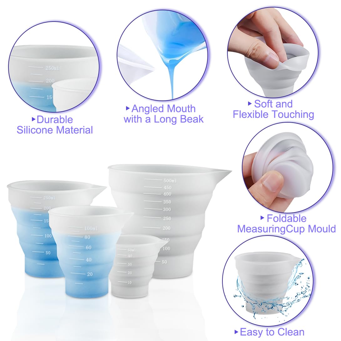 Tasses à Mesurer Silicone Koonafy - 4 Pièces (50/100/250/500ml), Avec Couvercles