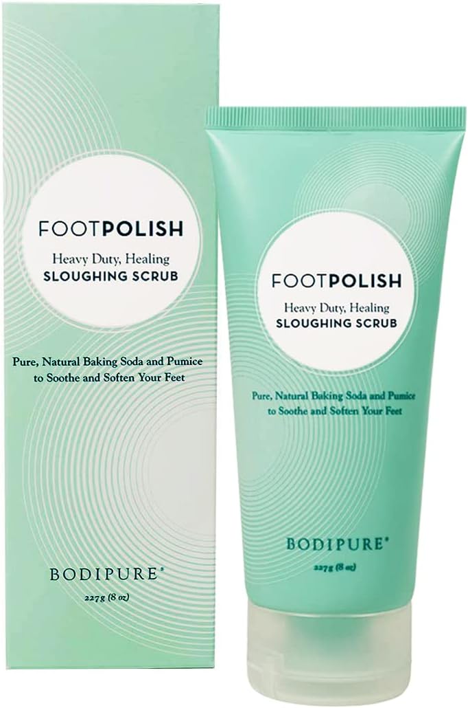 BodiPure Foot Polish with Multipurpose Use - Gently Exfoliating Skin, and Maintaining a Balanced pH Level, foot scrub for pedicure and foot care, 8 Ounce