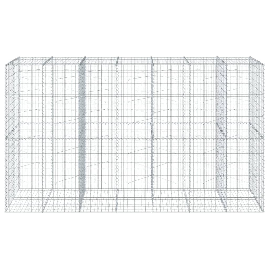 Gavión con tapa, 350 x 100 x 200 cm, cesta de piedra galvanizada | Cesta de malla de alambre galvanizado resistente para jardín. Ideal como protección visual o decoración en exteriores.