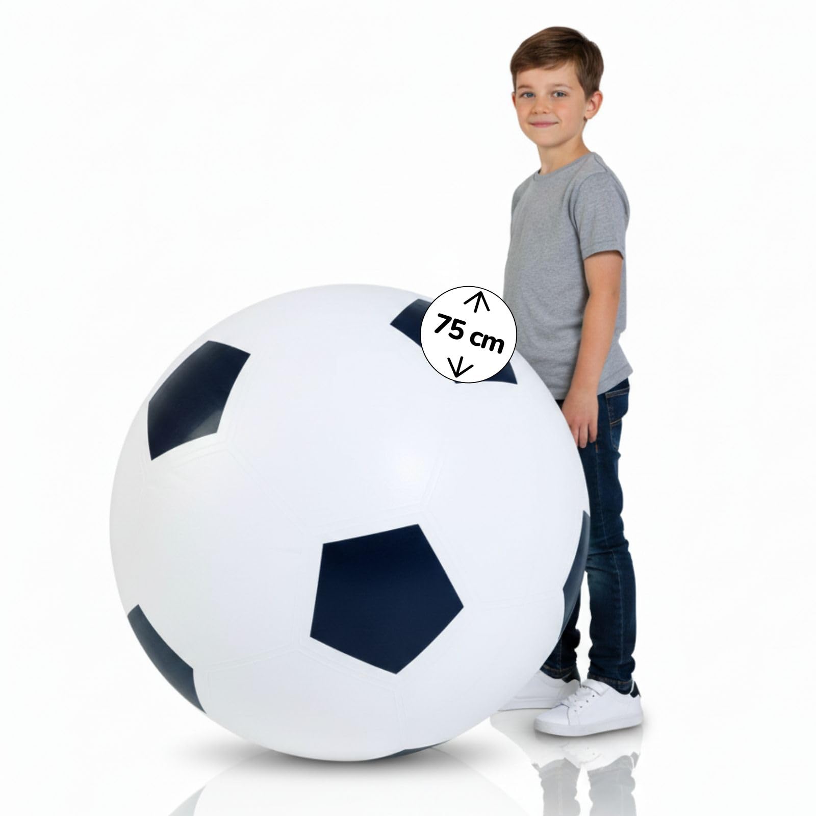 alldoro 60298 XXL Fußball Ø 75 cm groß, aufblasbarer Spielball mit mega Sprungkraft, Kinderball aus Gummi, Indoor & Outdoor, Schwarz/Weiß