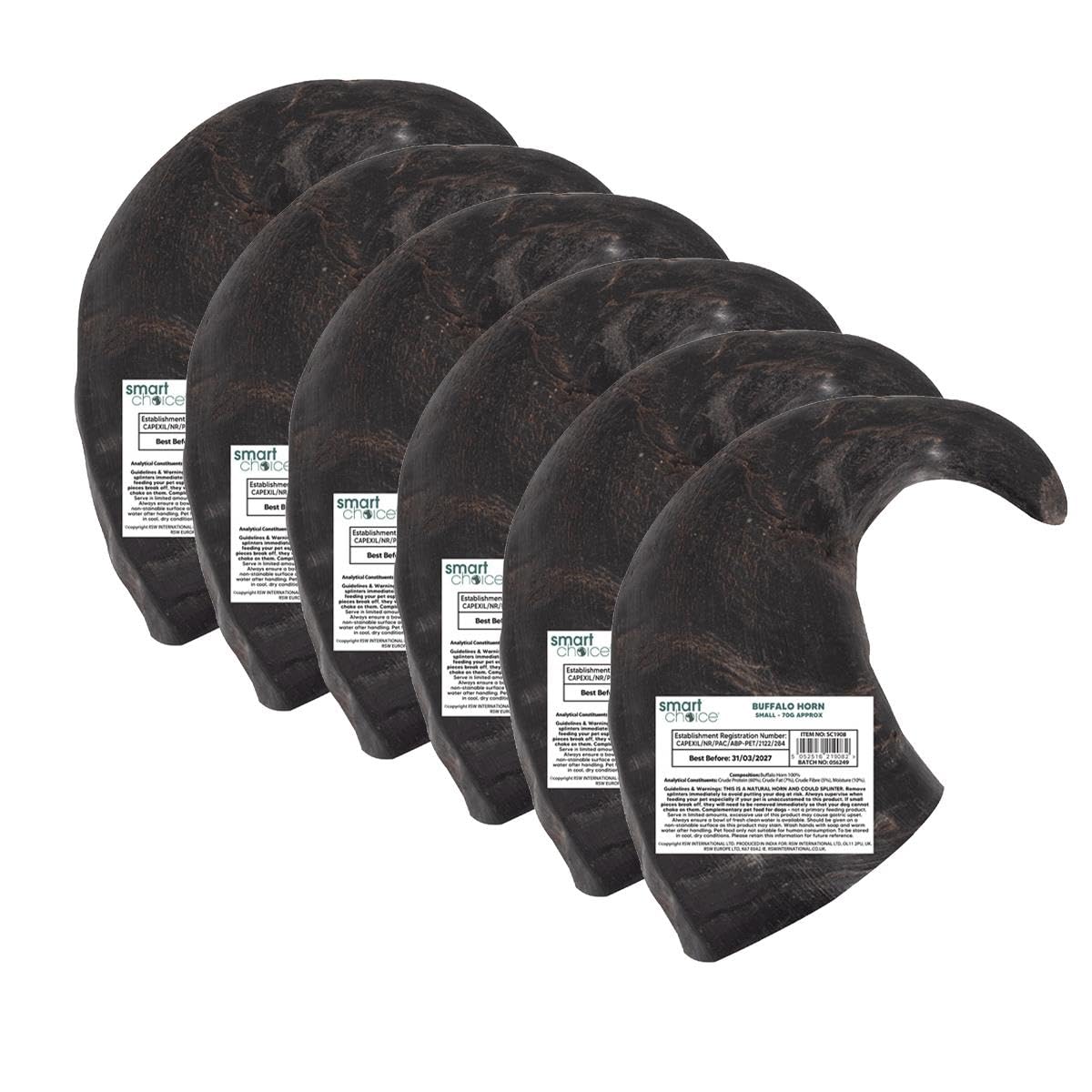 Pack of 6 Buffalo Horn Treat - Pet Dog Puppy Natural Snack Chew High Protein Reward For Good Behaviour - Promotes Dental Hygiene Supports Healthy Teeth & Gums Teething
