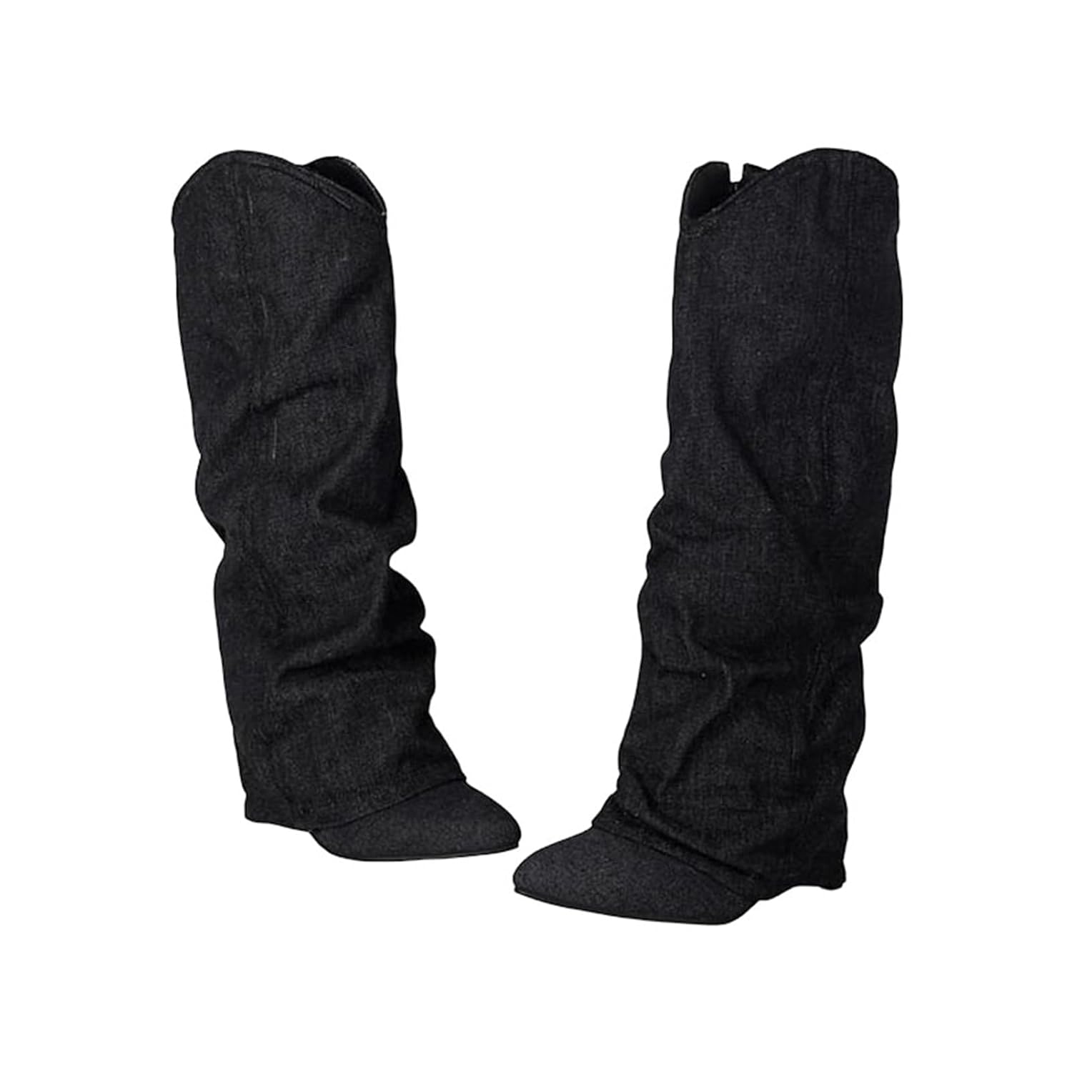 Womens Fashion Knee High Boots Round Toe High Stiletto Heel Slip On Design With Pleated Shaft Stylish Party