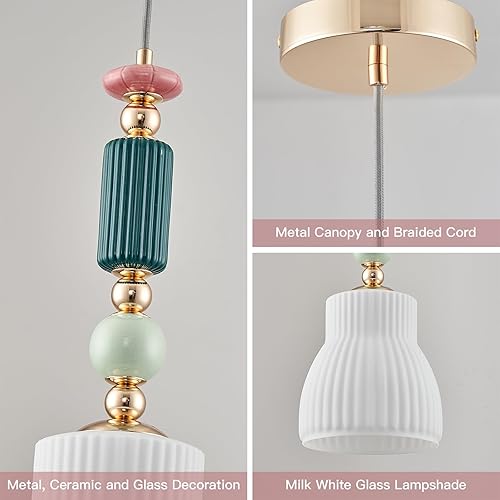 Miniatura 6 de Lámpara colgante de cocina, lámpara colgante moderna, luces de vidrio blanco leche para isla, comedor, sala de estar, dormitorio