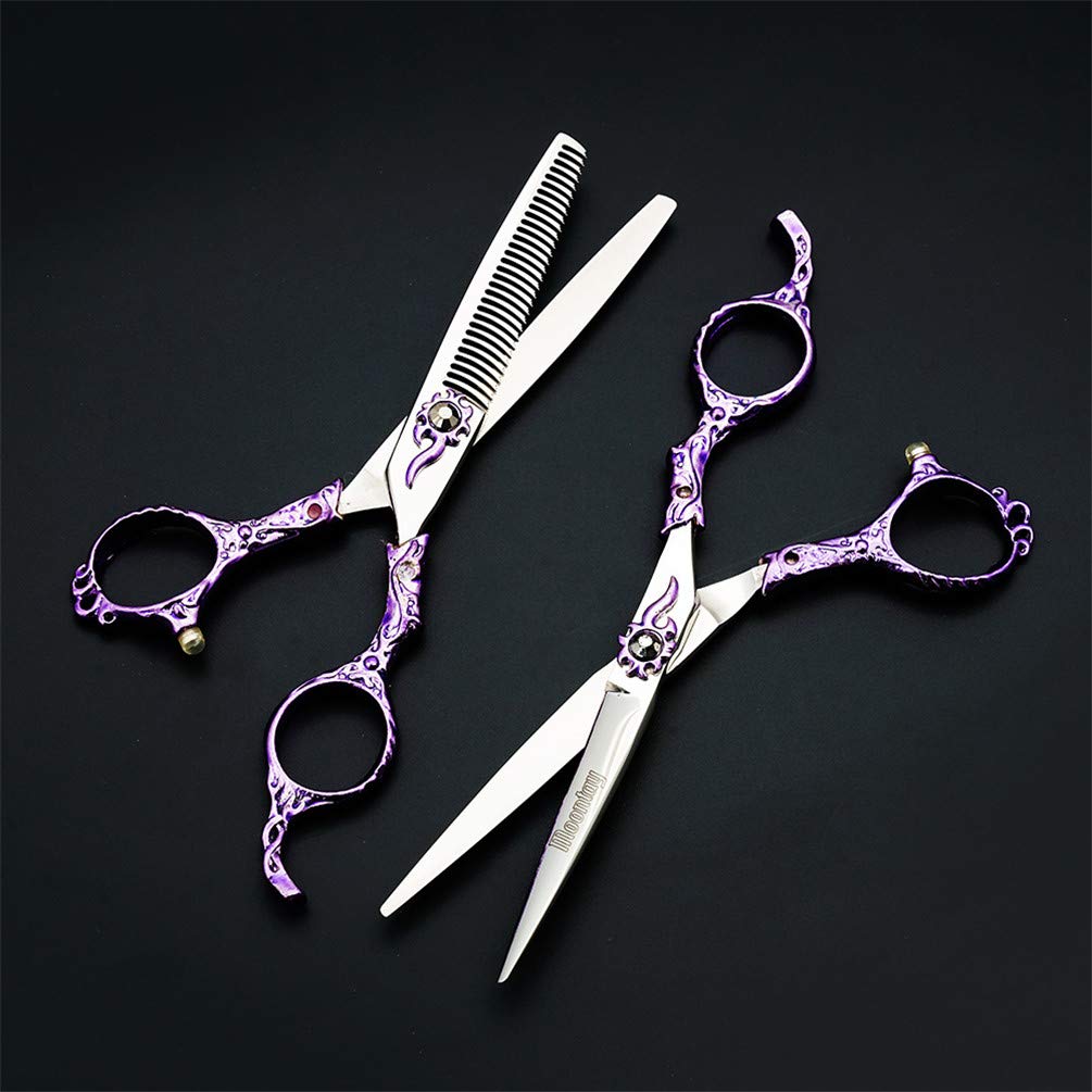Coupe de Cheveux Ciseaux Kits, Barbiers Inoxydable Ciseaux de Coupe de Cheveux en Acier pour Hommes Femmes Enfants Animaux de Compagnie Salon Barber (Violet)