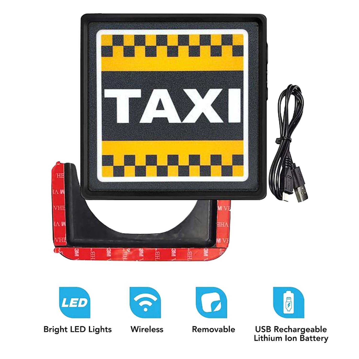 TAXI SIGN - Calcomanías de señal de coche con luz LED brillante para servicio de entrega de alimentos recargable extraíble con soporte de montaje y funcionamiento inalámbrico de 12 horas