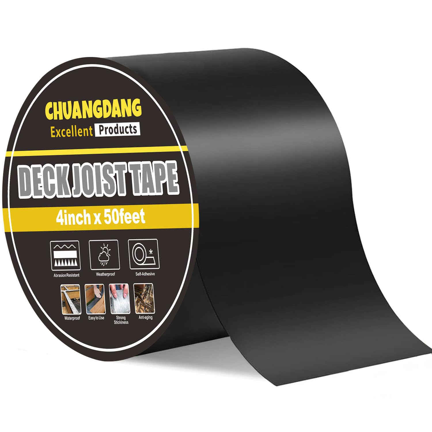 CHUANGDANG Black Joist Tape for Decking,0.7mmx4inx50ft,1-Pack,Anti-Corrosion,Weather-Resistant Butyl,Flashing Tape for Deck,Joist,Roofs Beams,RV,