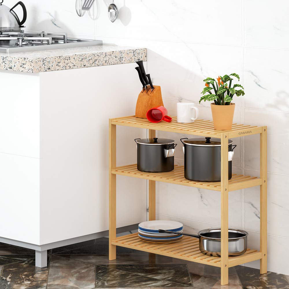 Casaria Étagère de Rangement en Bambou 66 x 58 x 26 cm 3 Niveaux réglables en Hauteur Charge Max. 30 kg
