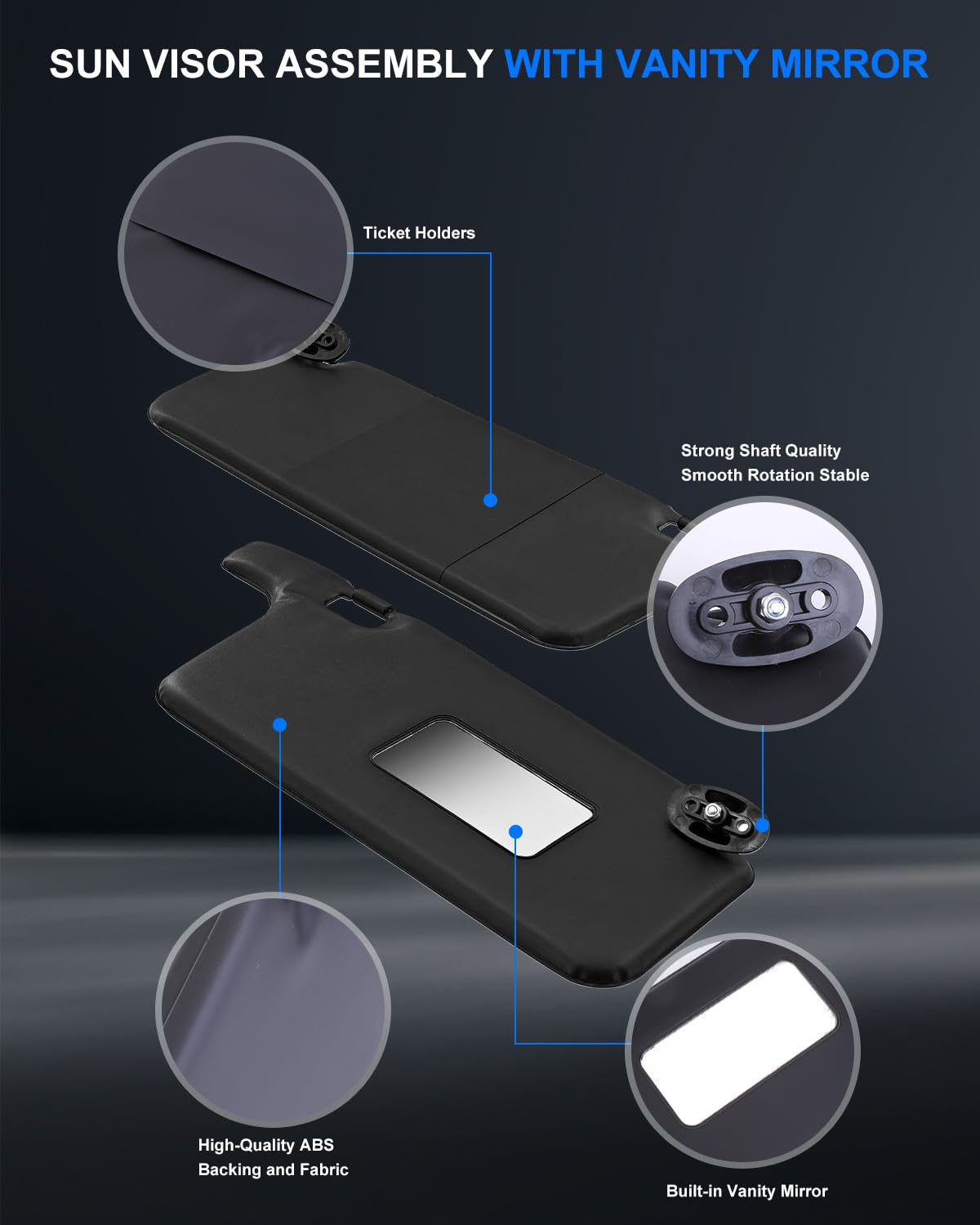 2Pcs Driver & Passenger Side Sun Visor Fit for Honda Civic 1996 1997 1998 1999 2000 2001 Interior Sun Shade Replace OE TYT307020005B Black Sunvisor