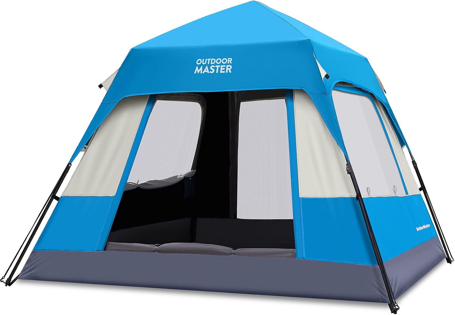OutdoorMaster Tents, 4/6 Person Camping Tent with Dark Space Technology, Easy Setup in 60 Seconds, Weatherproof Pop Up Tent for Camping with Top Rainfly, Instant Cabin Tent - Light Blue - 4 Persons