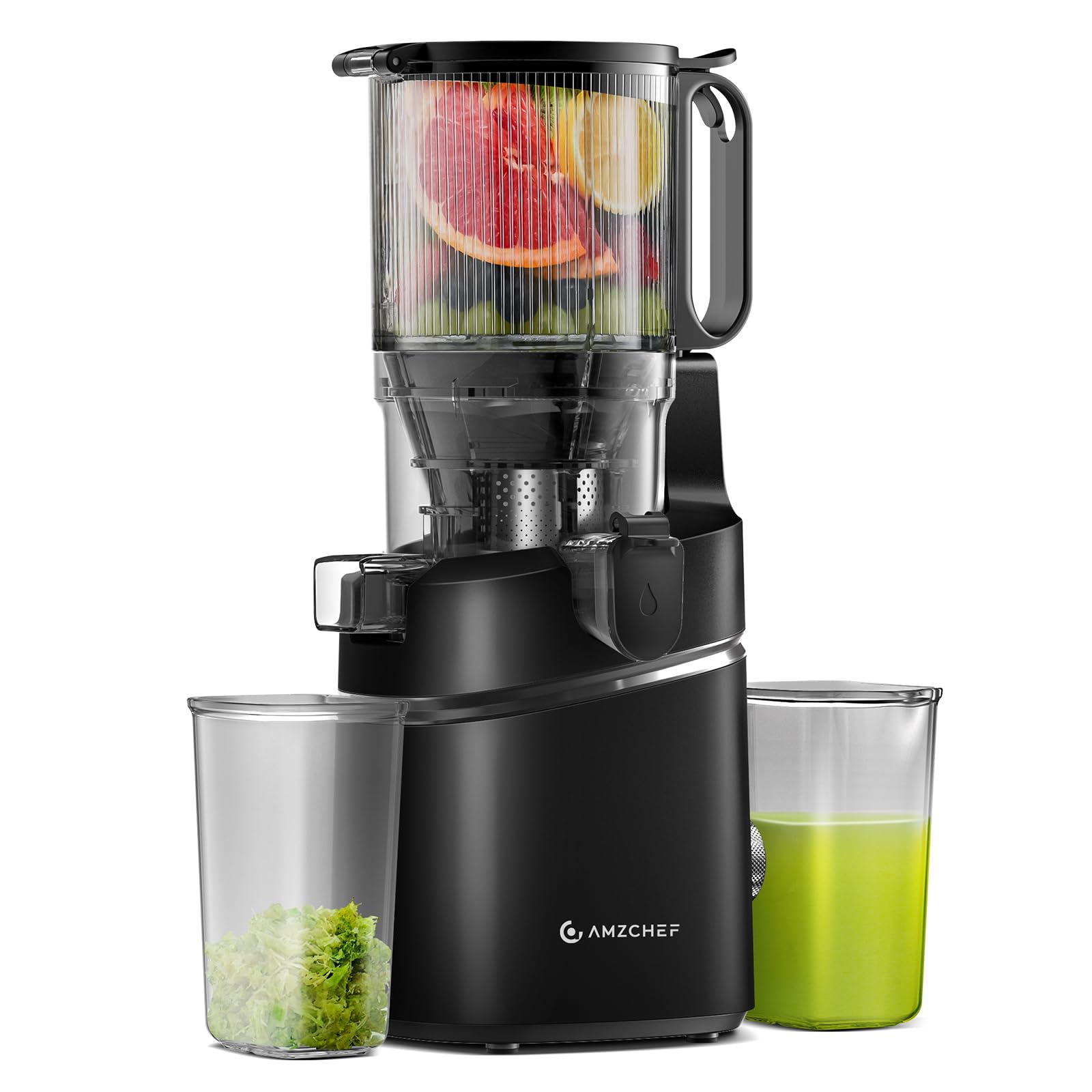 AMZCHEF Automatic Cold Press Juicer Machines 250W Liberate Your Hands, 135MM Opening and 1.8L Capacity Slow Juicers for Whole Fruit and Vegetable, with Triple Filter, Safety Lock, Obsidian Black