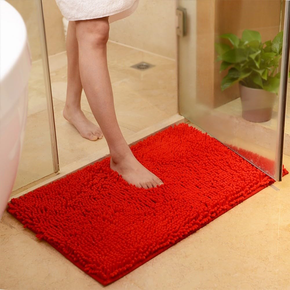 Tapis de bain chenille absorbant à poils longs - 60 x 40 cm - Antidérapant - Doux - Séchage rapide