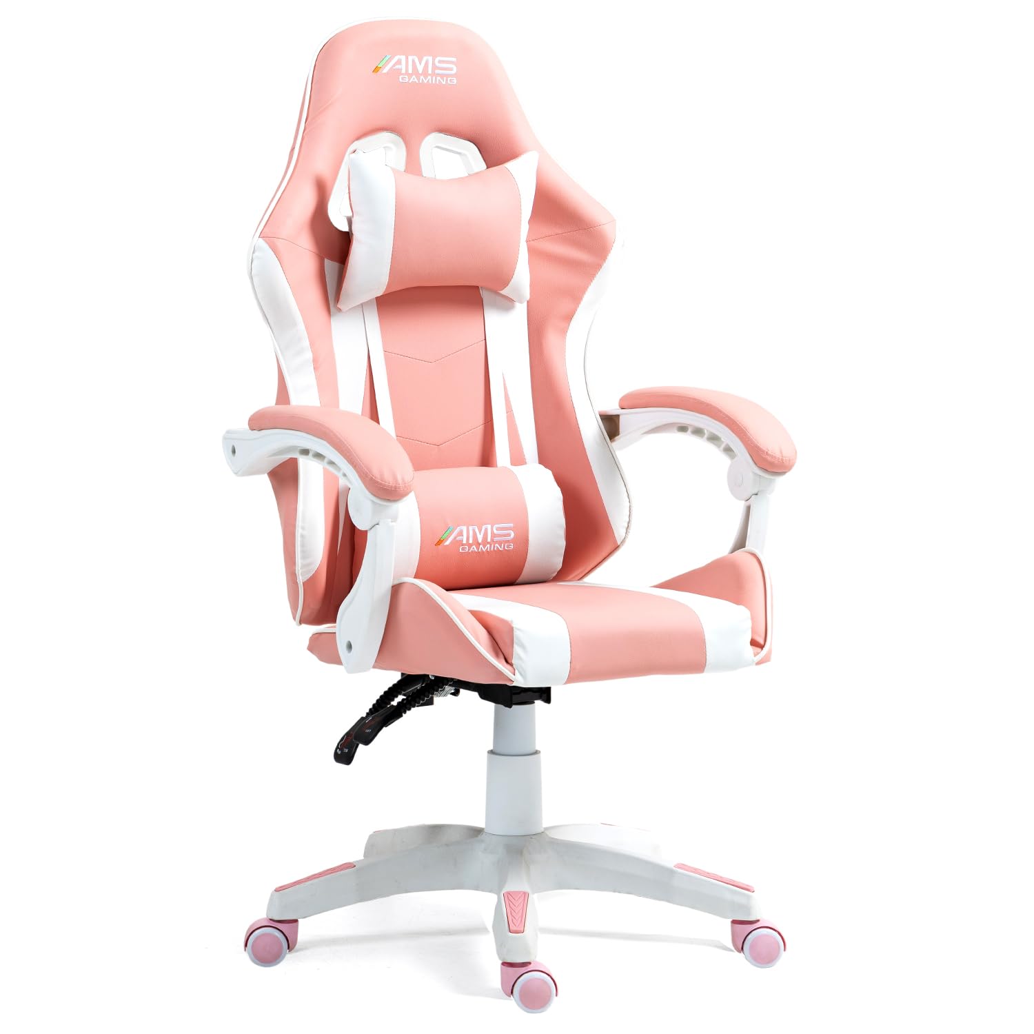 Chaise Gamer#02-Pink Coloris Noir & Rose - Coussin Lombaire & appuie tête - Siège Gaming