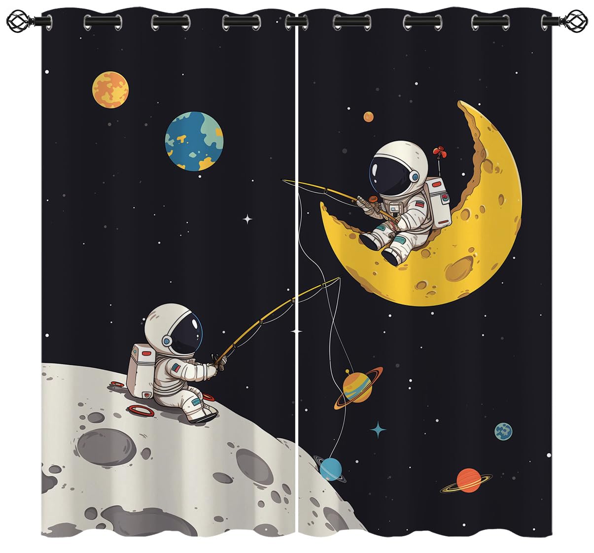 Funny Astronaut Blackout Curtains for Girls Kids Teen Boys Home Decor,Space Planets Cosmonauts Cosmic Grommet Thermal Insulated Drapes Darkening Window Curtain for Bedroom Living Room, 84 x 84 Inch