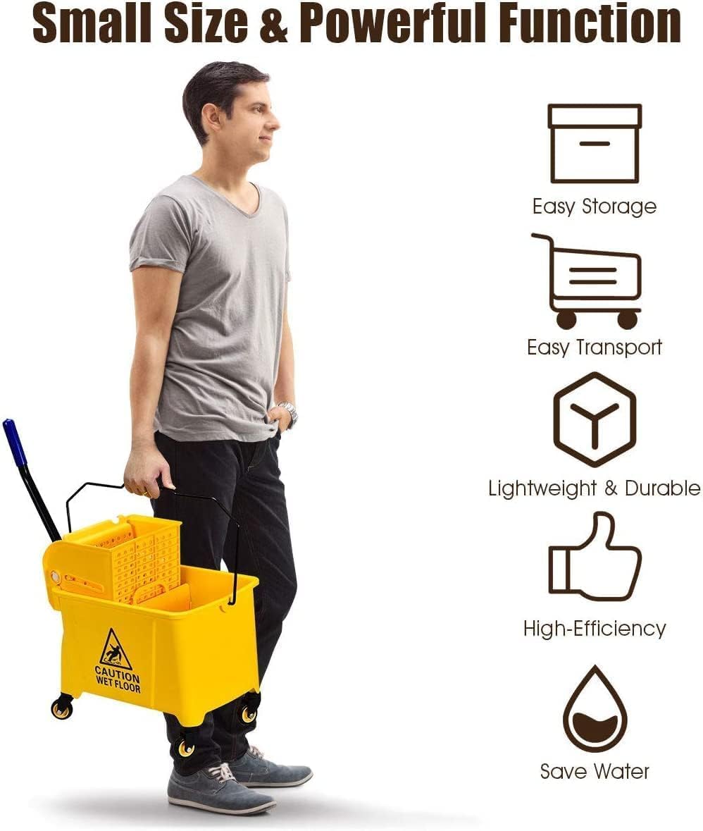 Commercial Mop Bucket on Wheels, Portable Mop Bucket with Side Press Wringer & Handle, Ideal for Household, Industrial Floor Cleaning, 21 Quar