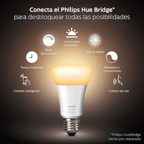 Miniatura 6 de Philips Hue - Bombilla LED inteligente A19 de 60 W, luz blanca cálida a fría y bombilla LED inteligente A21 de 100 W, ambiente blanco, luz blanca