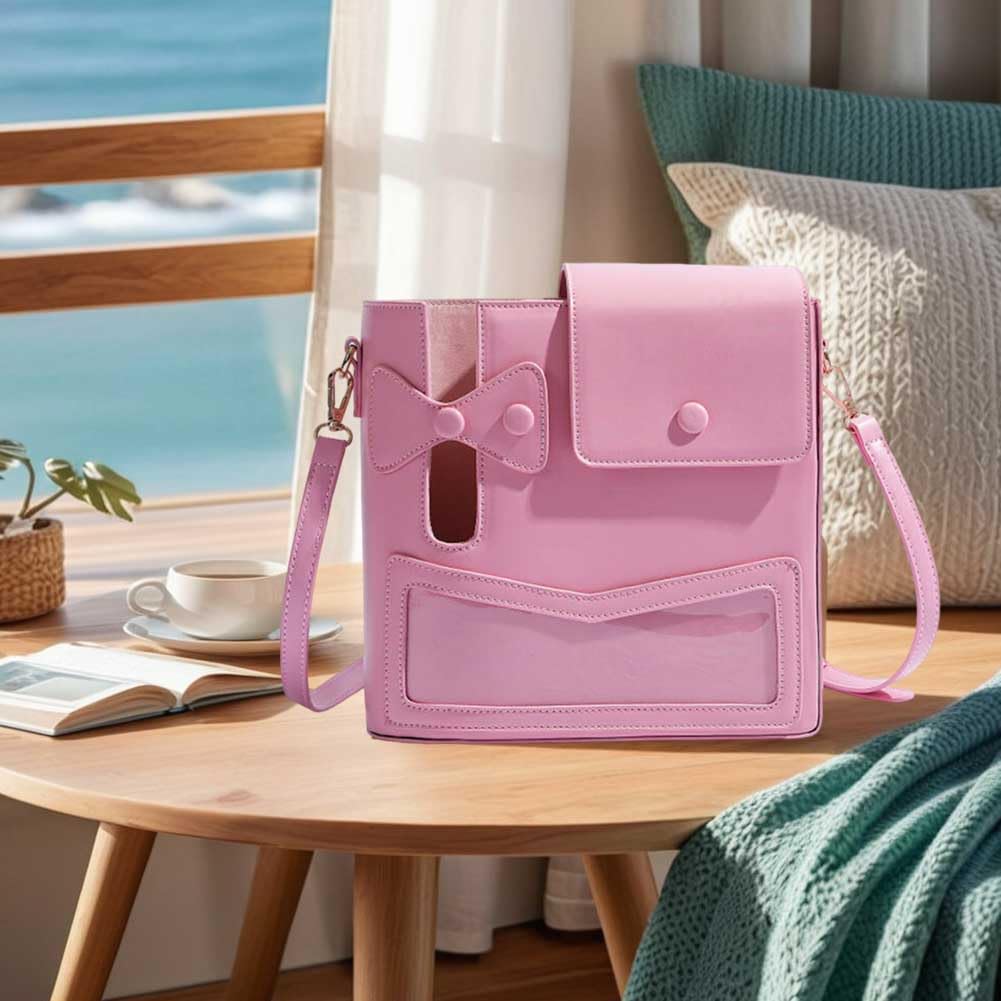 Kobietowa torba na nośnik butelek z kieszonką, torba crossbody PU skóra