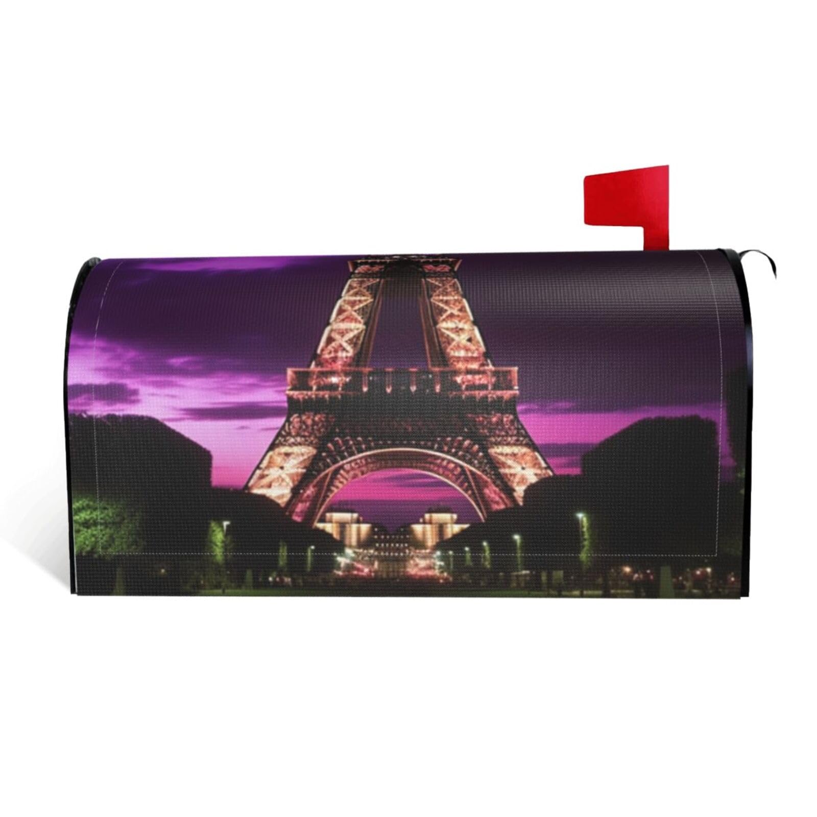 Purple Eiffel Tower Mailbox Covers Magnetic Standard Size 25.5x21 in, Decorative Post Letter Box Cover Waterproof Mailbox Wraps Outdoor Post Wraps for Garden Yard Home Decor