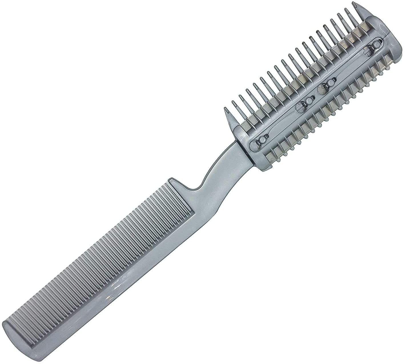 A manual pet hair trimmer with its blade mechanism exposed, showing how the blade is inserted or removed.