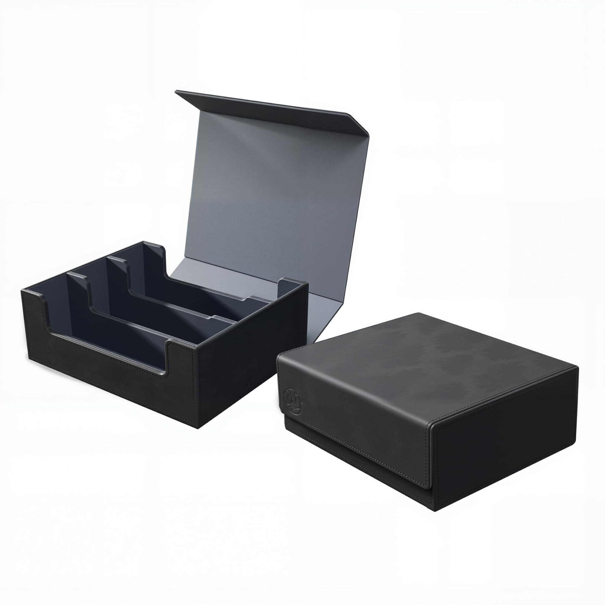 Crimitidex Premiun 3-Compartment Vertical PU Leather Card Deck Box | Durable Triple Deck Holder with Magnetic Closure for Board Games, TCG. (Black)