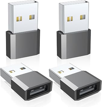 QianLink USB C to USB Male Adapter 4 Pack, Type C Charging Cord Connect USB A Charger for iPhone 17 16 15 14 13 12 11 Pro Max, iPad Air 4 Mini 6, Samsung Galaxy S25 S24 S23 S22 S21 S20 Ultra, Pixel 9