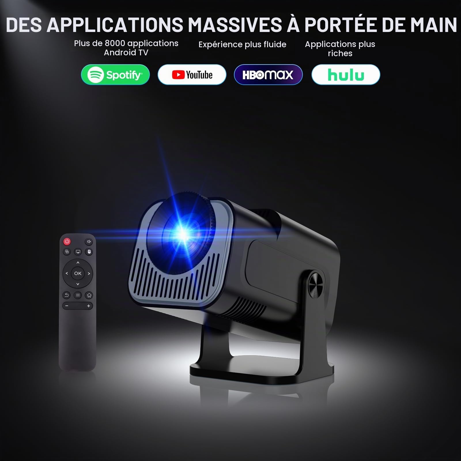 Vidéoprojecteur 4K 1080P WiFi 6 et Bluetooth 5.4 Rotation 180°, Noir | App intégrée, Mini Projecteur Portable, Auto Keystone, Compatible Con HDMI/TV Stick/Laptop