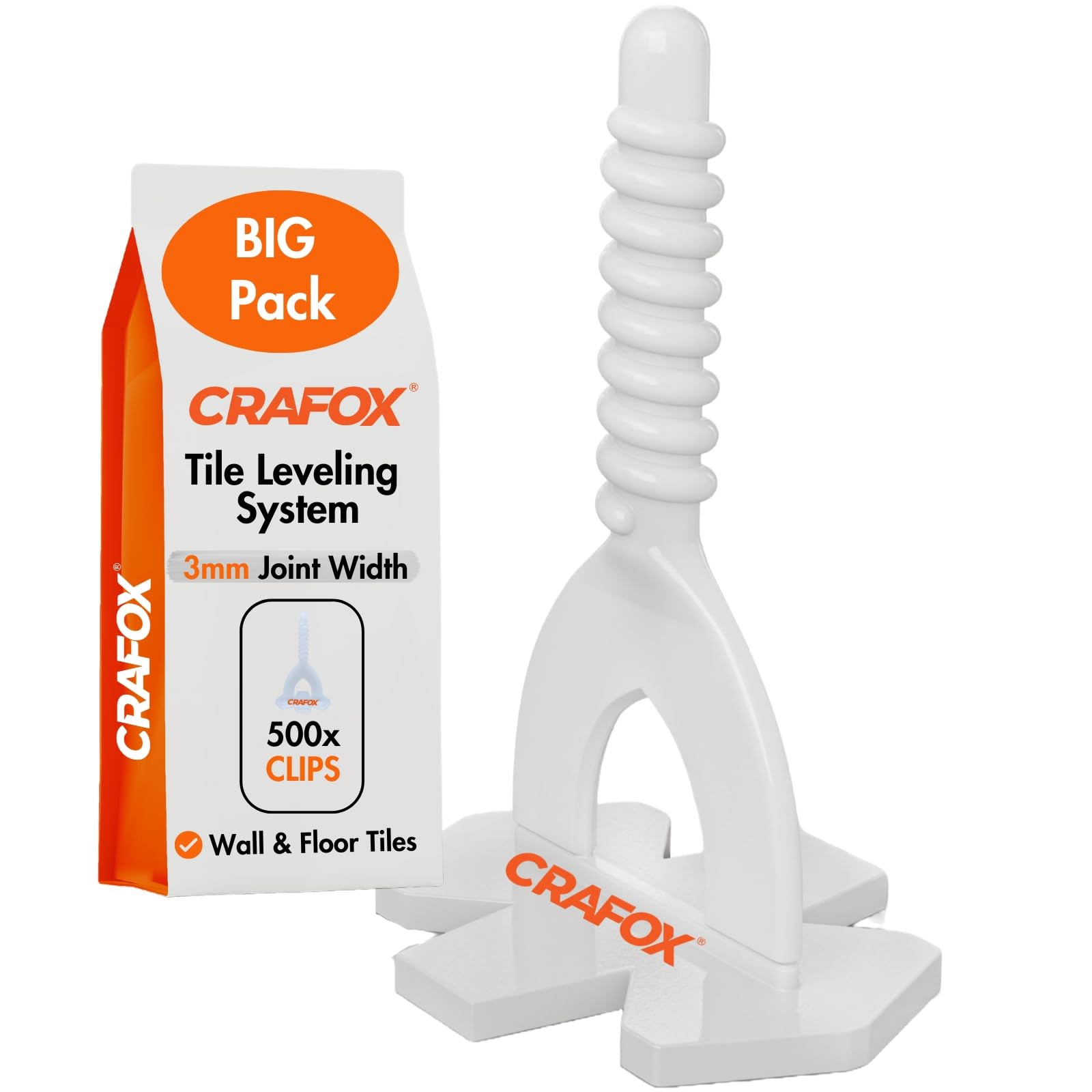 CRAFOX® Tile Leveling System Accessories | 500x Threaded Clips 3mm Tile Spacers | Professional Tiling Tool | Levelling Clips for Precise Tile Installation | DIY & Professional Tile Levelling Kit