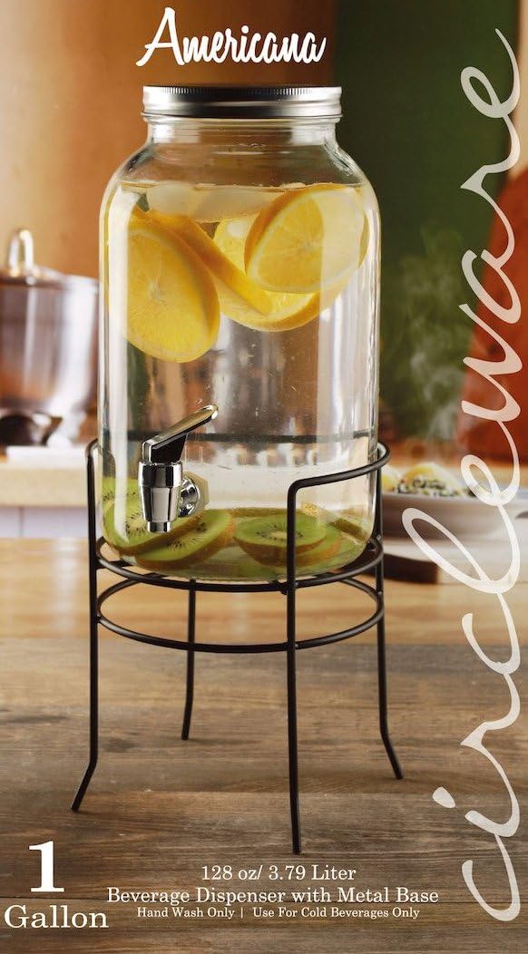 Best Deal 🛒 Circleware Americana Sun Tea Mason Jar Beverage Dispenser with Stand, Fun Party Entertainment Home Kitchen Glassware Water Pitcher for Juice, Beer & Cold Drinks, Lead-Free, 1 Gallon