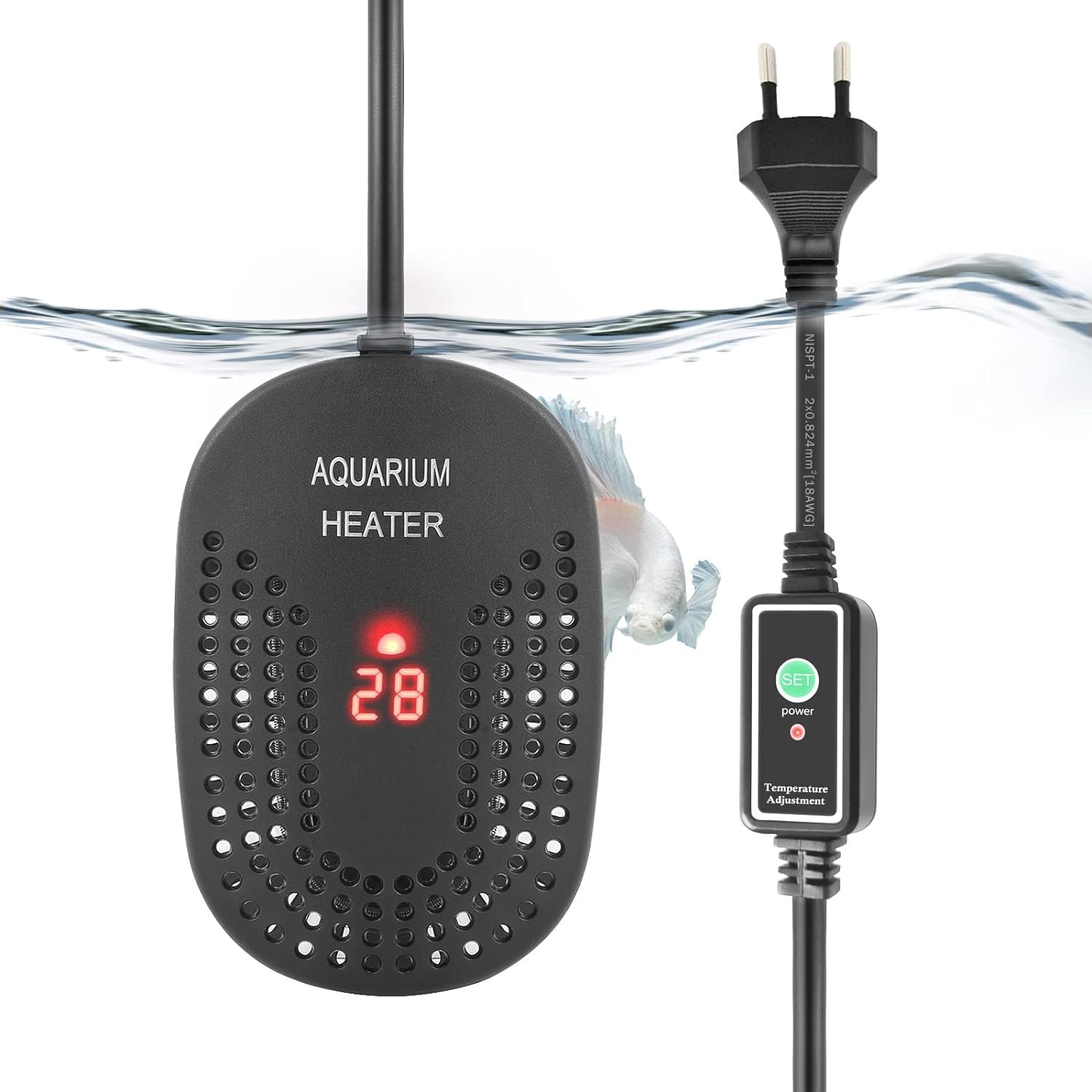 FEDOUR 100W Calentador Acuario Ajustable Mini Calentador de Acuario, Sumergible Calentador de Agua Acuario con termómetro, Calentador para acuariosde mar y Agua Dulce, Calentador Tortugas de Agua