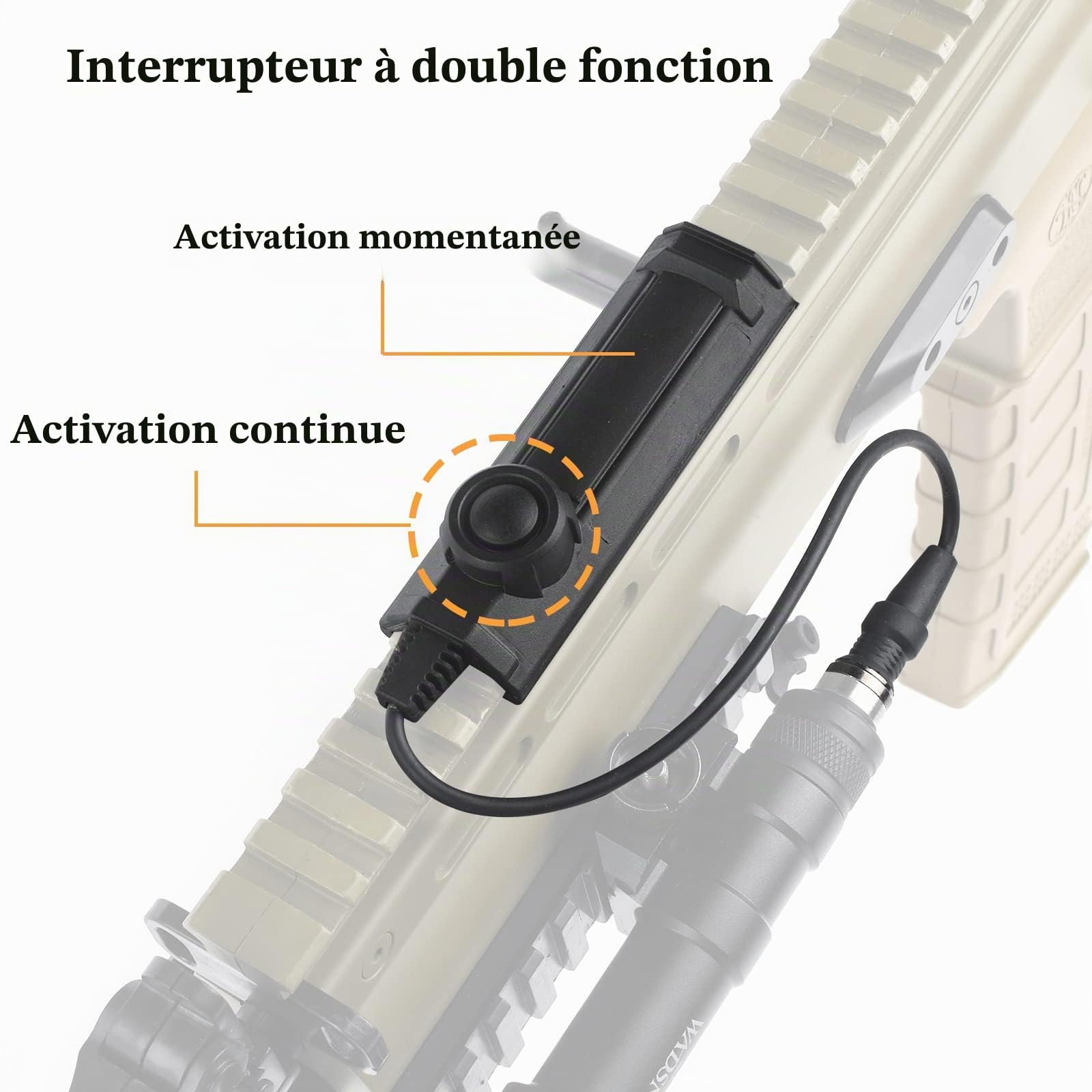 M600W Lampe de poche Tactique poing flash à double fonction, lampe de reconnaissance à 600 lumens pour le système ferroviaire Picatinny de 20 mm (Noir)