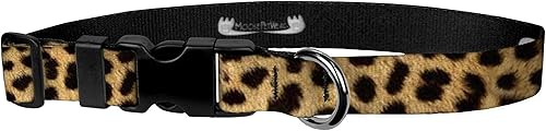 Collar de perro Moose Pet Wear - Collares ajustables para mascotas, fabricados en los Estados Unidos, 34 pulgadas de ancho, mediano, leopardo