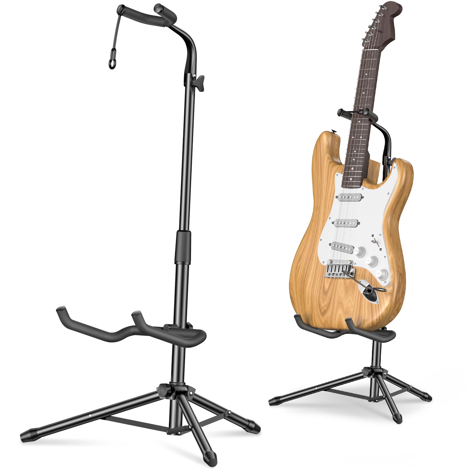New Bee Gitarrenständer Klappbarer Höhe Verstellbar 80-93CM Guitar Stand mit Hals-Halterung Gitarrenhalter für E-Gitarre, Akustikgitarre, Bass, Laute, Ukulele