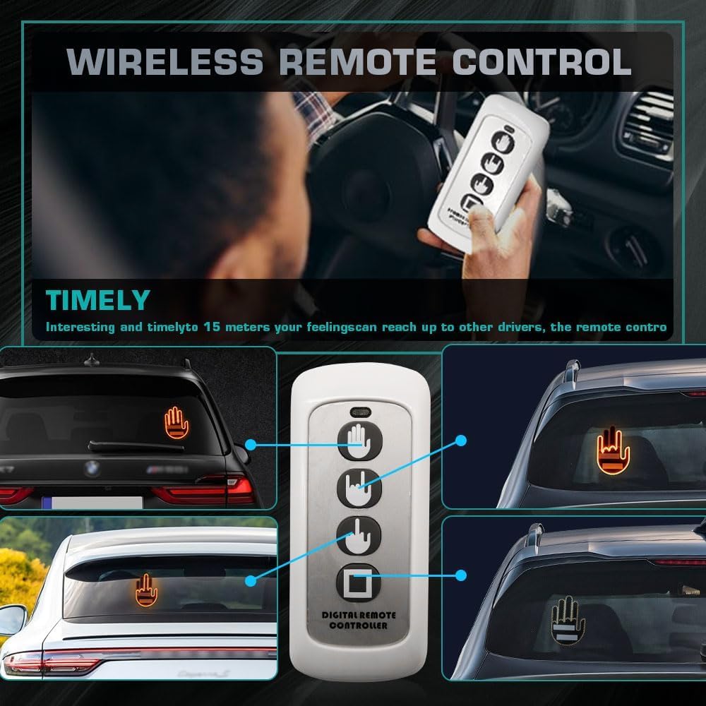 Luce a LED con telecomando per dito medio, per auto e strada, display illuminato per veicoli