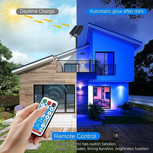 Image of MIHEAL Solar LED Strip Lights Outdoor, 16.4ft 280 LEDs, Solar Powered Blue Light LED Strip with 8 Lighting Modes IP67 Waterproof 2835 SMD Rope Lights for Garden Trees Christmas Party Decor
