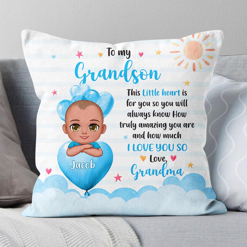 Generic Grandsons Gifts, How Much I Love U Cute Baby On Heart Balloon Blue Cute Boys, Personalized Square Pillow, Gifts for Boys from Nanny, Double Sided Sofa Couch Cushion, Gifts for Birthday
