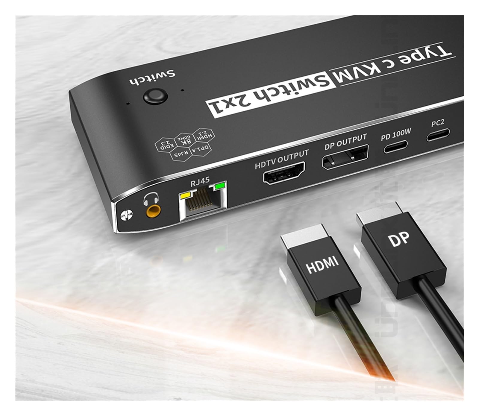Commutateur KVM Commutateur KVM USB C vers HMI DP 3500W 8K, commutateur vidéo 4K120Hz avec Port réseau RJ45 PD 100W, Charge for 2 PC vers 1 Moniteur TV
