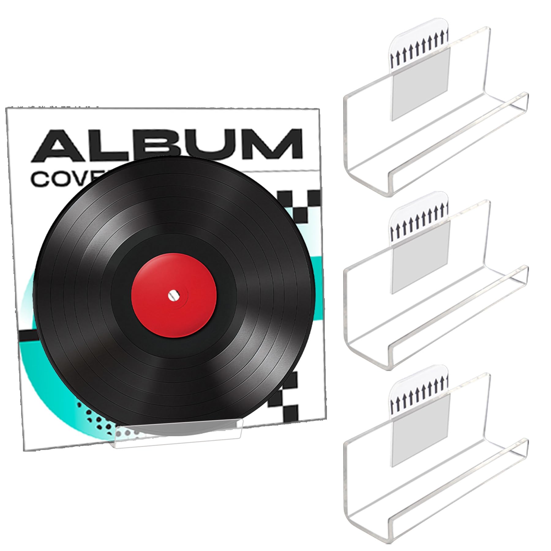Dmnnlp 3 Pack Vinyl Record Shelves, Clear Acrylic Wall Mount Display Rack with Adhesive for Lp Cd Storage,Stick on Shelves Set for Cd Display In Home Office (10cm | 4 Inch)