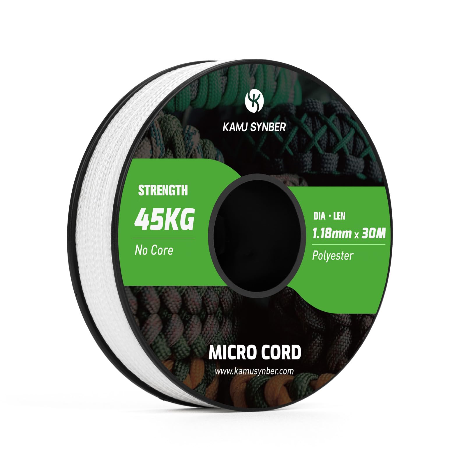 Kamu Synber Micro Cord 1.18mm Paracord Braided Rope 30m Spool for Bracelet, Crafting, Jewelry Making, Key Chains | Support 45kg | White