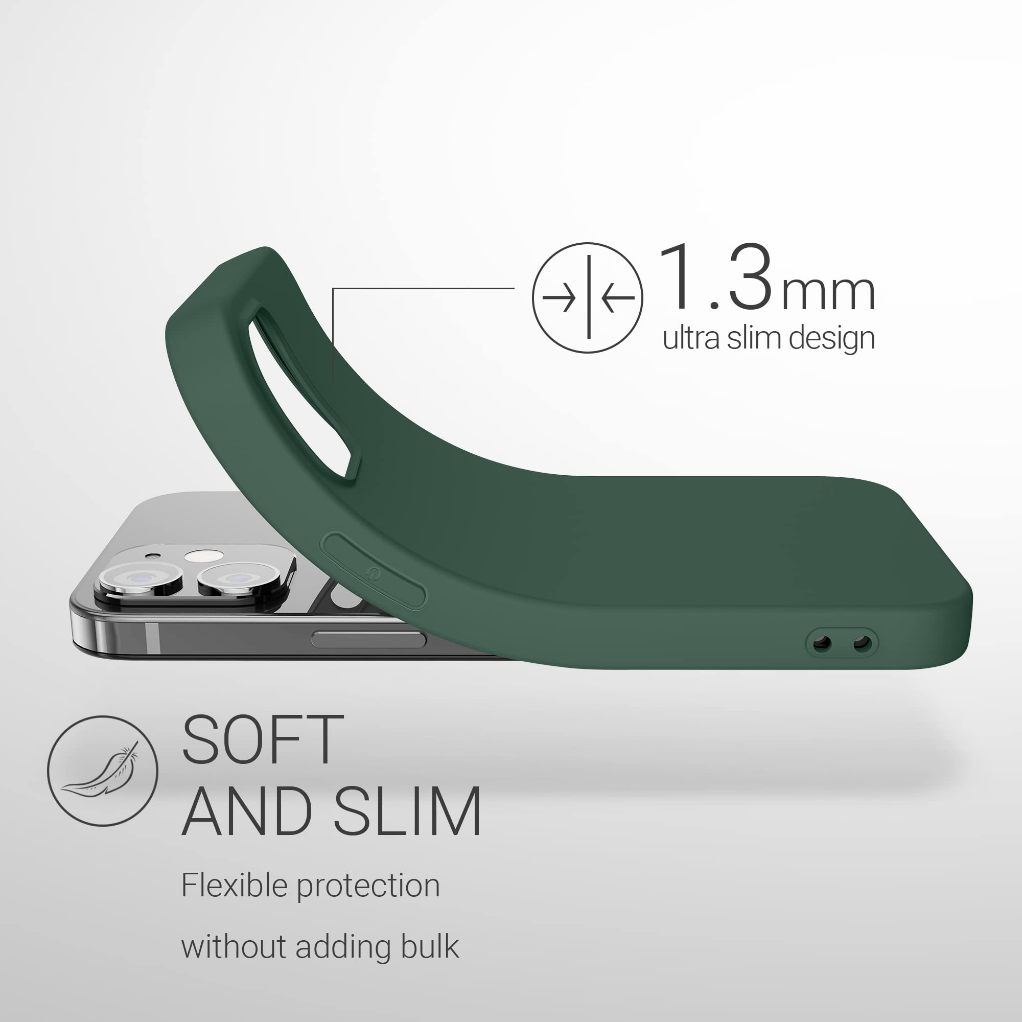 Kwmobile Cover In Silicone TPU Per IPhone 13 Mini - Custodia Gommata Antiscivolo E Antiurto, Colore Verde Muschio - 5
