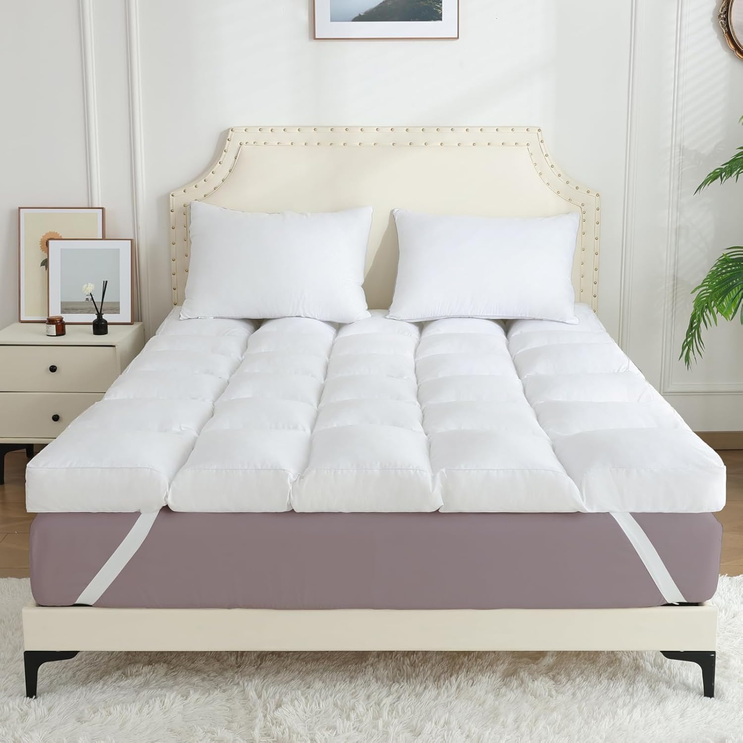 WhatsBedding Coprimaterasso matrimoniale in schiuma triturata da 7,6 cm, con copertura impermeabile, cuscino rinfrescante, morbido coprimaterasso con tasca profonda 20-53 cm, 99 x 190,5 cm, bianco