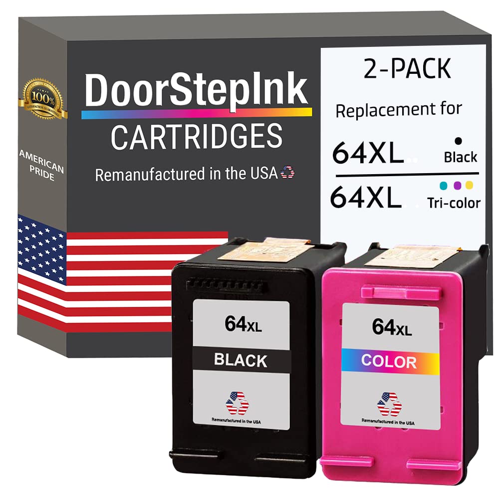 DoorStepInk 64XL Black & Tri-Color Remanufactured Ink Cartridge Replacement for HP 64XL - Compatible with Envy 6220/6255/7132/7800/7858 - High Yield 2